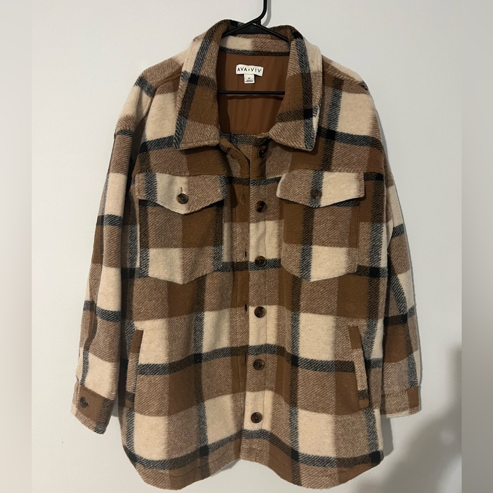 Ava & Viv Plaid Flannel Fleece Shacket‎ Size 3X NWOT - Picture 2 of 7